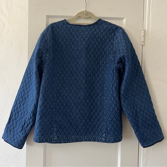 Vintage quilted denim chore coat jacket liner collarless brass buttons 1X - Picture 8 of 16